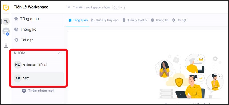 Chọn nhóm muốn cấu hình ở khu vực Nhóm Chọn nhóm muốn cấu hình ở khu vực Nhóm