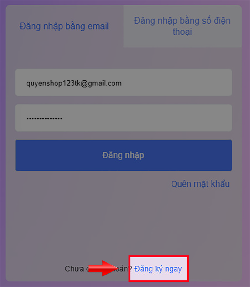 Chọn Đăng ký ngay bên dưới khung đăng nhập tài khoản.