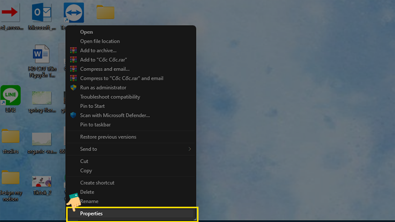 Click chuột phải chọn Properties