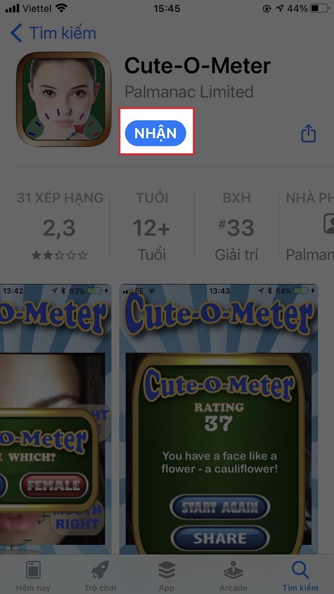 Chọn n&uacute;t Nhận để tải ứng dụng về m&aacute;y