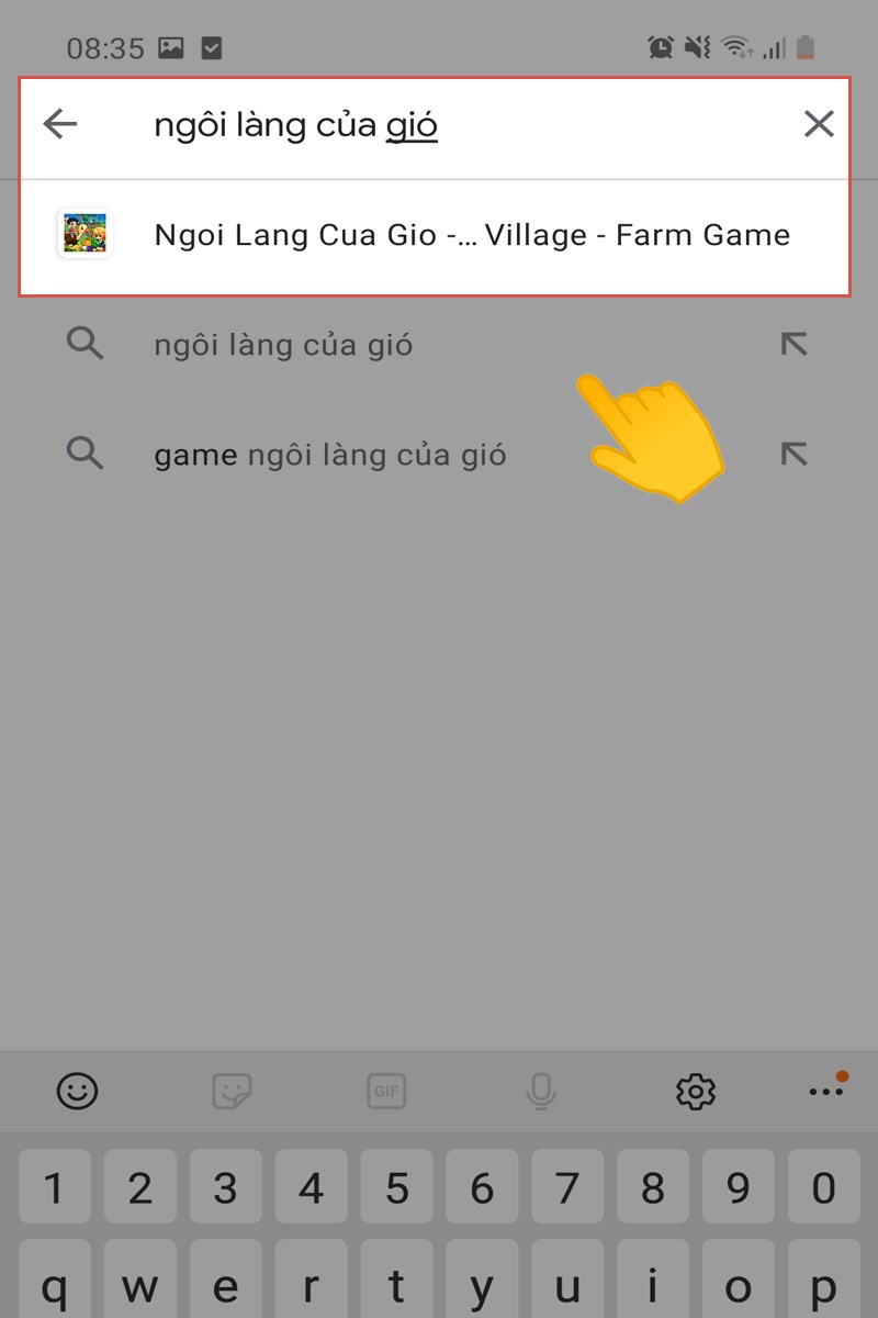 Trên thanh tìm kiếm, nhập tên game Ngôi Làng Của Gió.