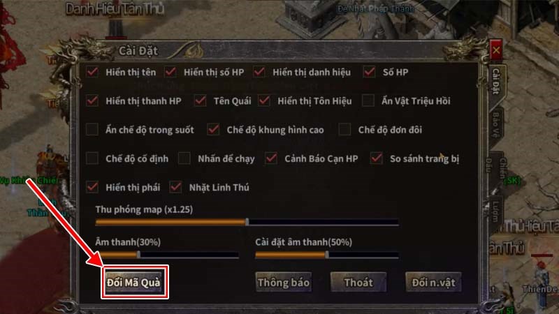 Bước 2: Chọn Đổi M&atilde; Qu&agrave;