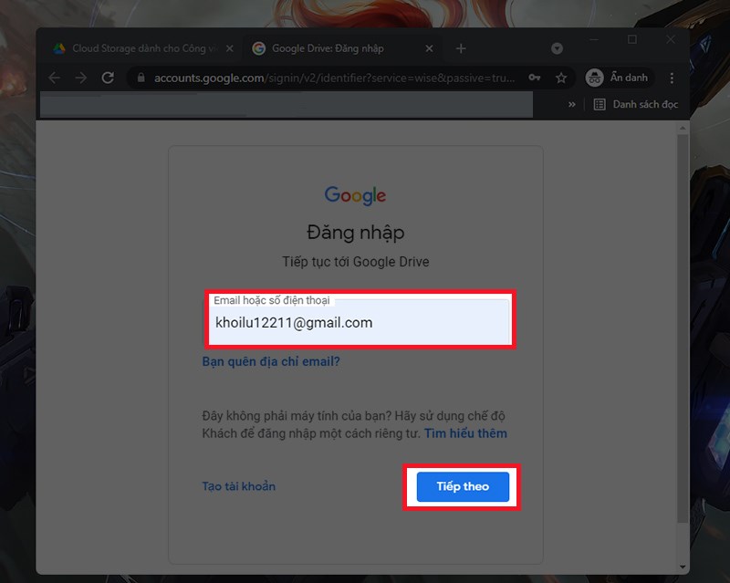 Nhập tài khoản Google