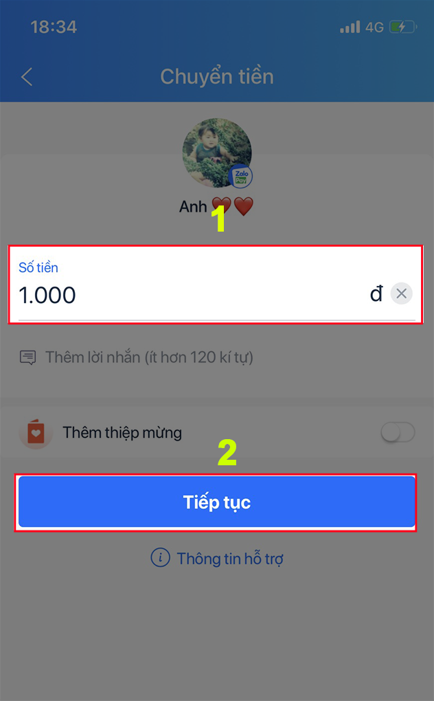 Nhập số tiền muốn chuyển
