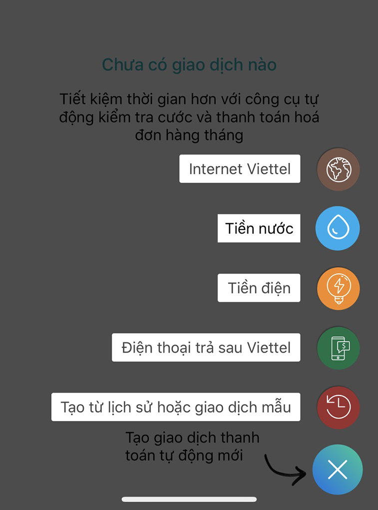 Chọn loại hóa đơn bạn muốn thanh toán tự động.