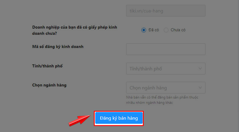 Chọn Đăng ký bán hàng.