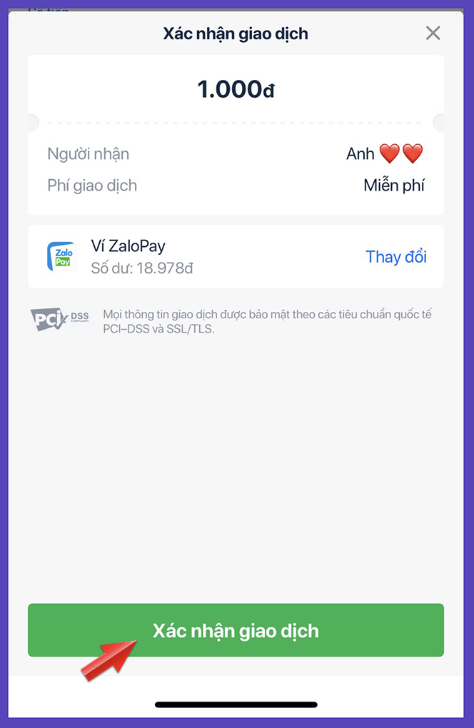 Chọn X&aacute;c nhận giao dịch.