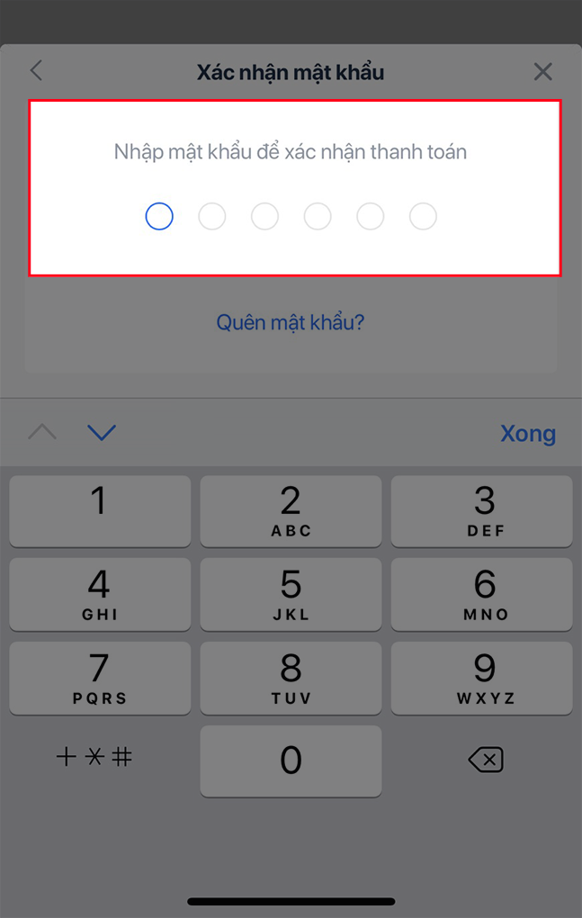 Nhập mật khẩu để chuyển tiền.