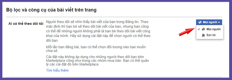 Tại mục Ai có thể theo dõi tôi, chọn Mọi người