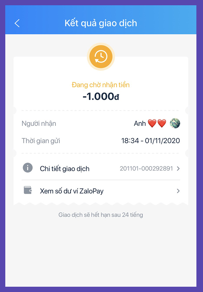 bạn đ&atilde; chuyển tiền th&agrave;nh c&ocirc;ng v&agrave; chờ người nhận x&aacute;c nhận nhận tiền