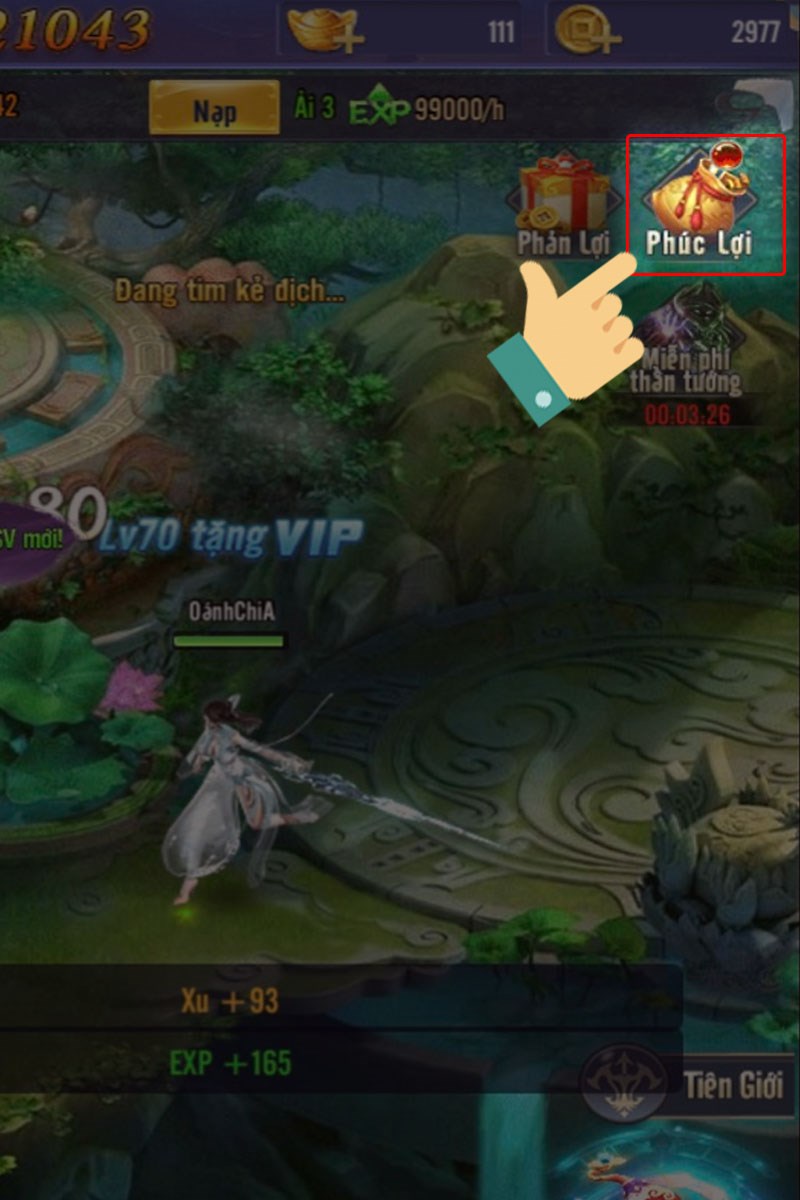 Chọn mục Phúc Lợi ở góc trên bên phải màn hình Chọn mục Phúc Lợi ở góc trên bên phải màn hình