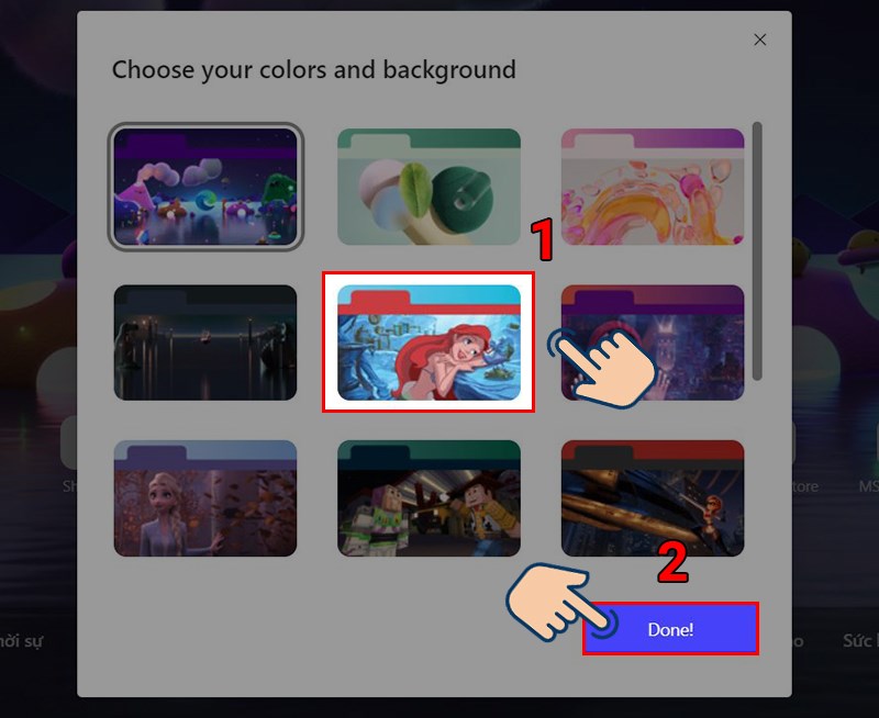 Chọn h&igrave;nh nền v&agrave; nhấn Done.
