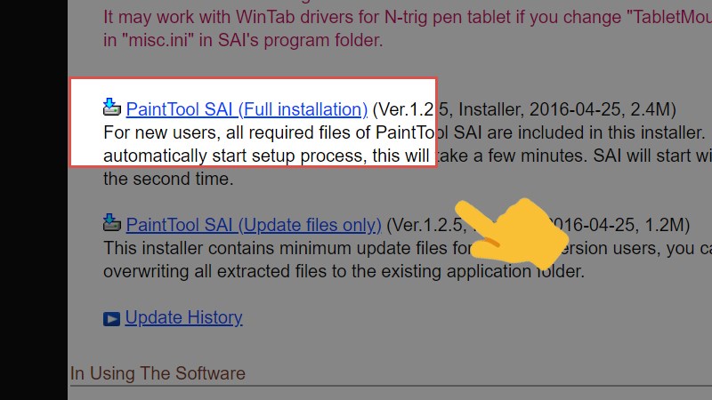 Truy cập vào trang tải Paint Tool SAI  Chọn Paint Tool SAI (Full Installation)
