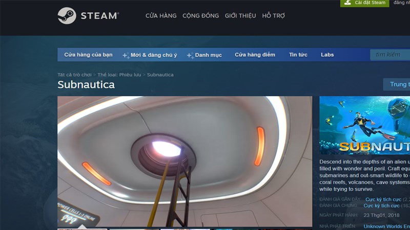 V&agrave;o trang tải Subnautica tr&ecirc;n Steam&nbsp;