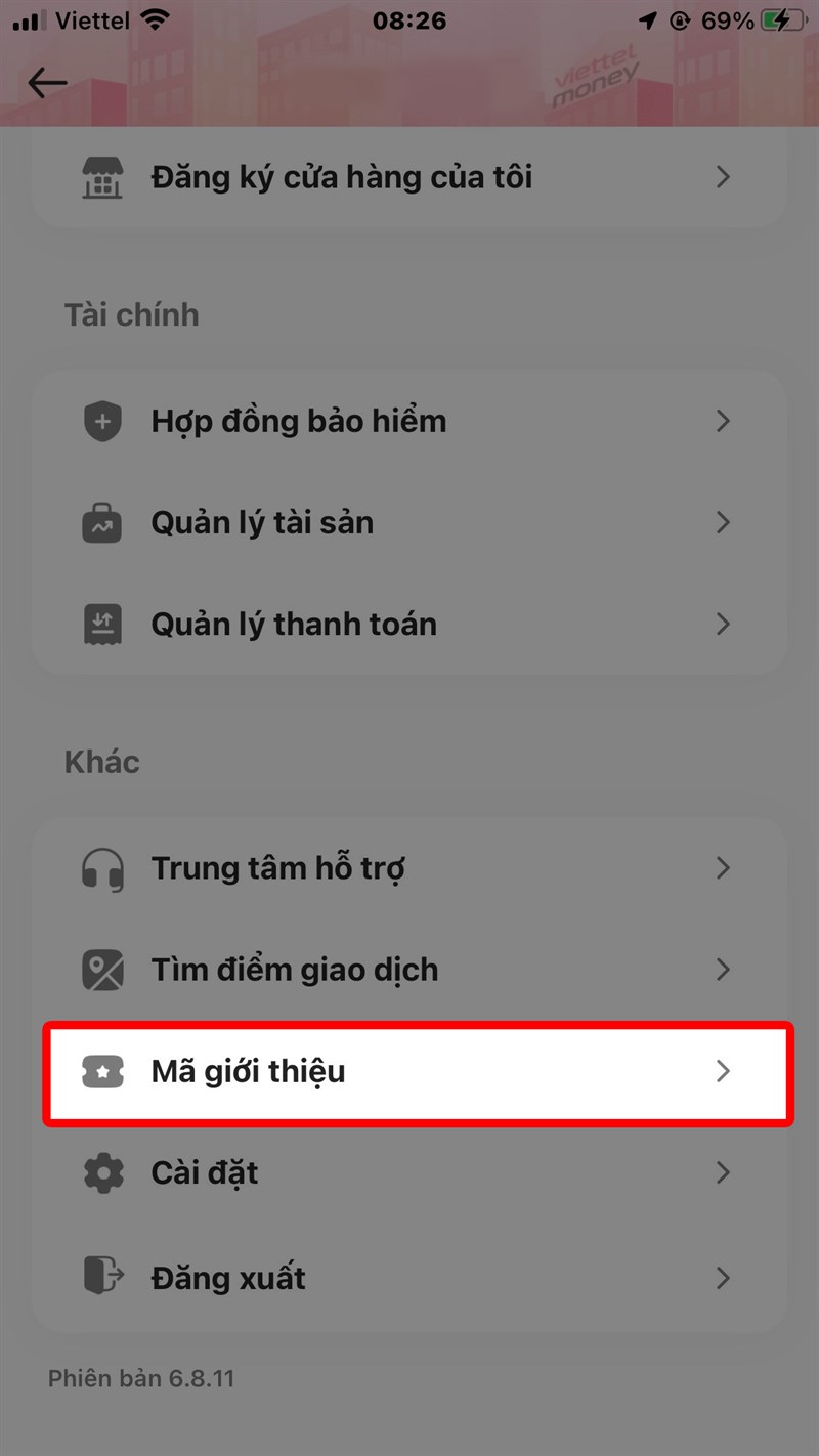 Nhập m&atilde; giới thiệu Viettel Money bước 2
