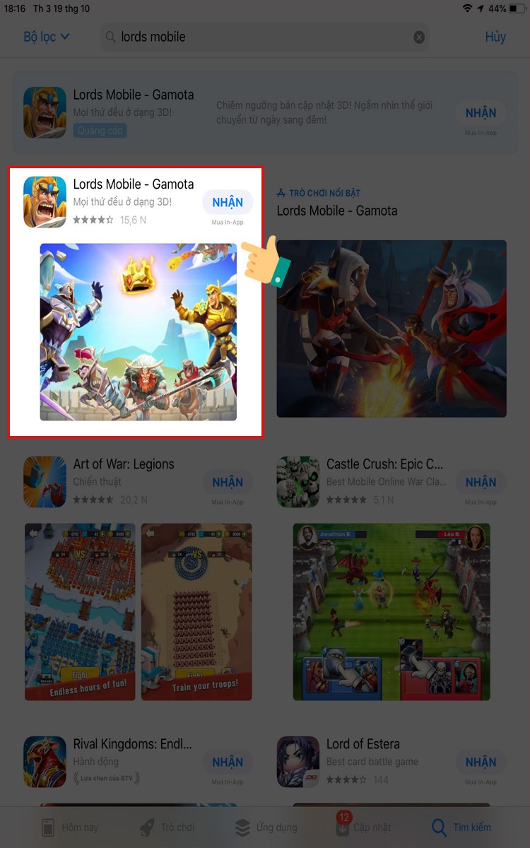 Nhấp chọn game Lords Mobile 