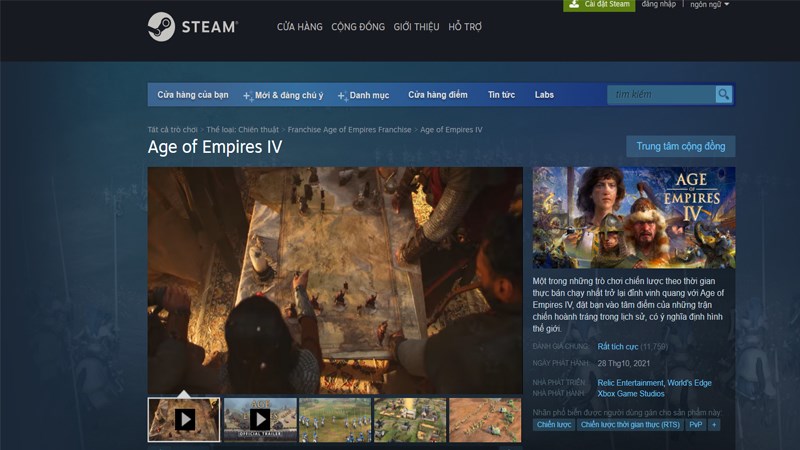 Vào trang tải AOE trên Steam