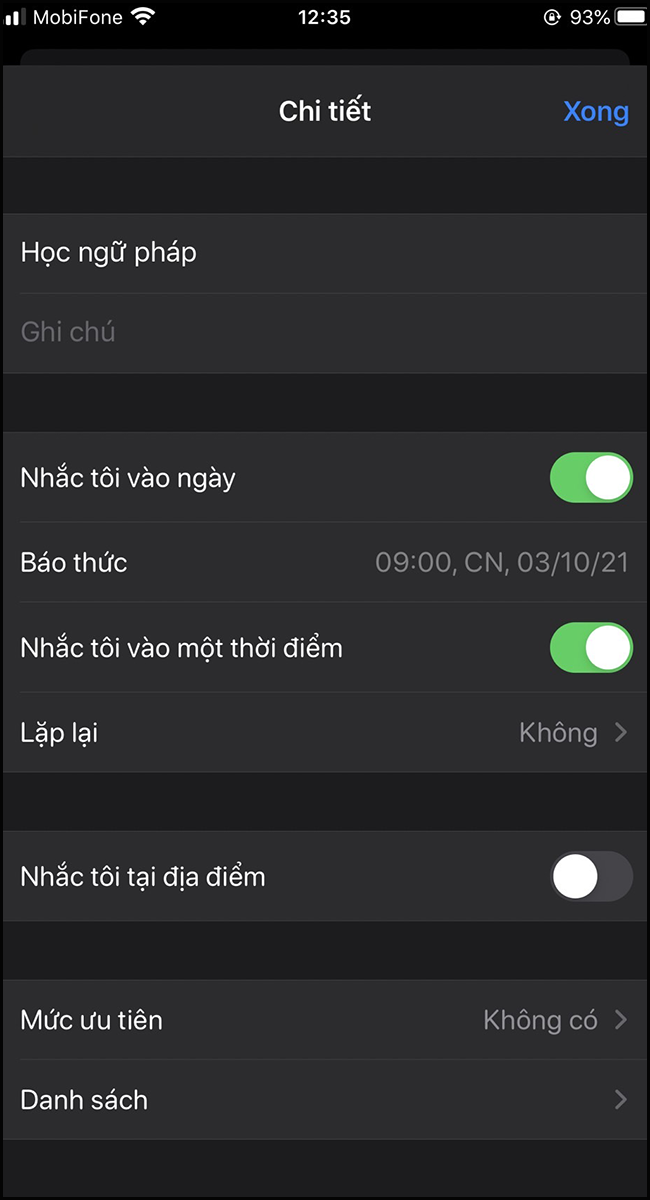 C&agrave;i đặt c&aacute;c c&ocirc;ng cụ chi tiết như : hẹn giờ, mức độ ưu ti&ecirc;n,.. cho lời nhắc