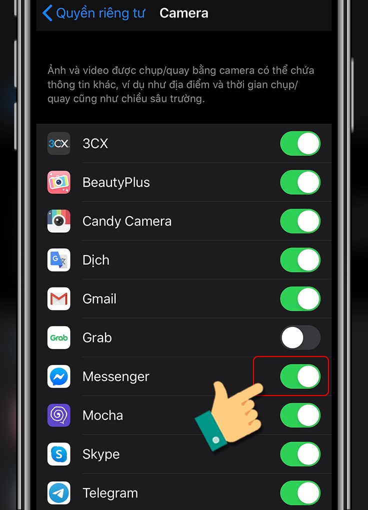 Cấp quyền truy cập Camera cho Messenger