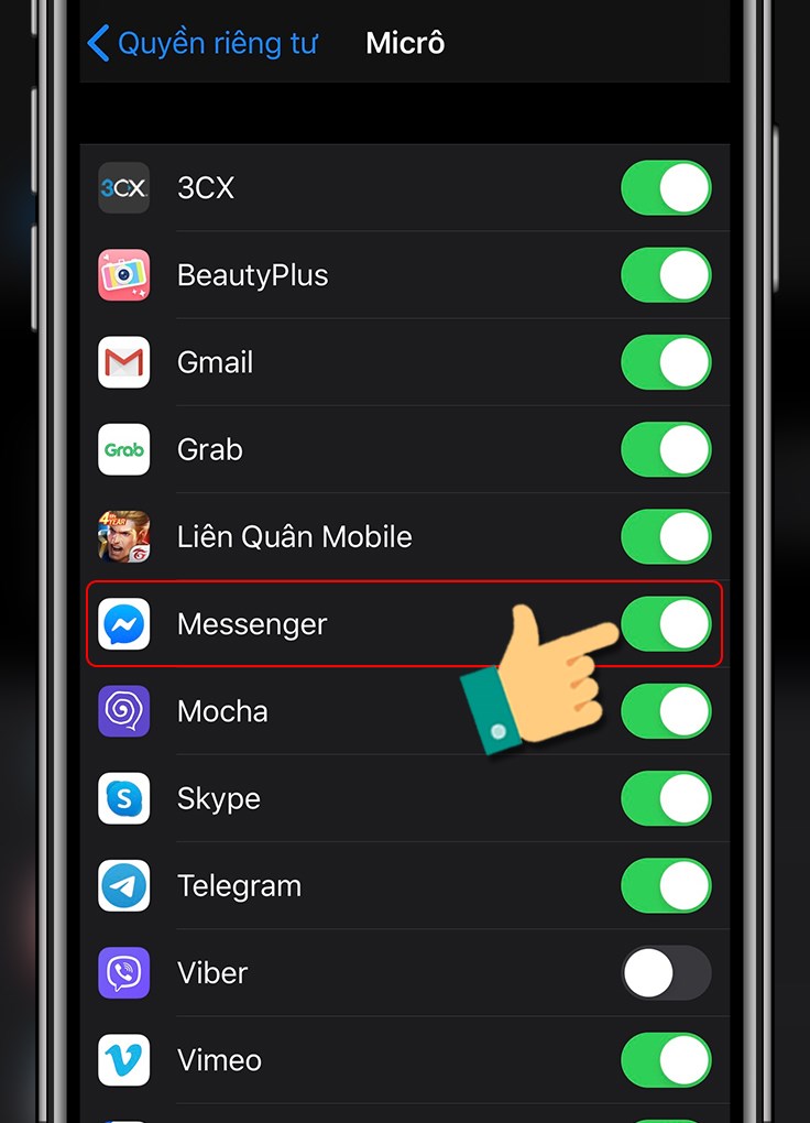 Cấp quyền cho Messenger truy cập Micrô