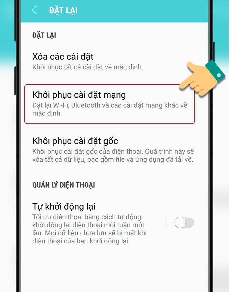 Chọn Khôi phục cài đặt mạng