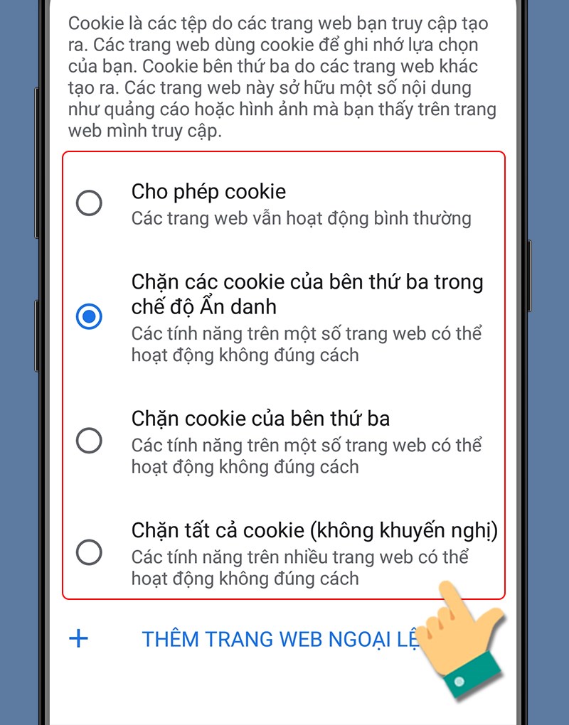 Bật, tắt Cookie trình duyệt Chrome