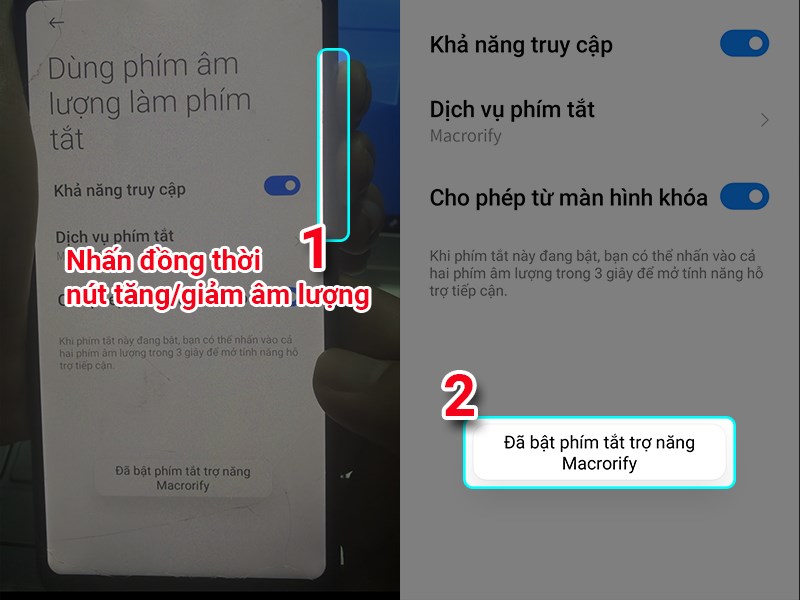 Nhấn đồng thời phím tăng/ giảm âm lượng