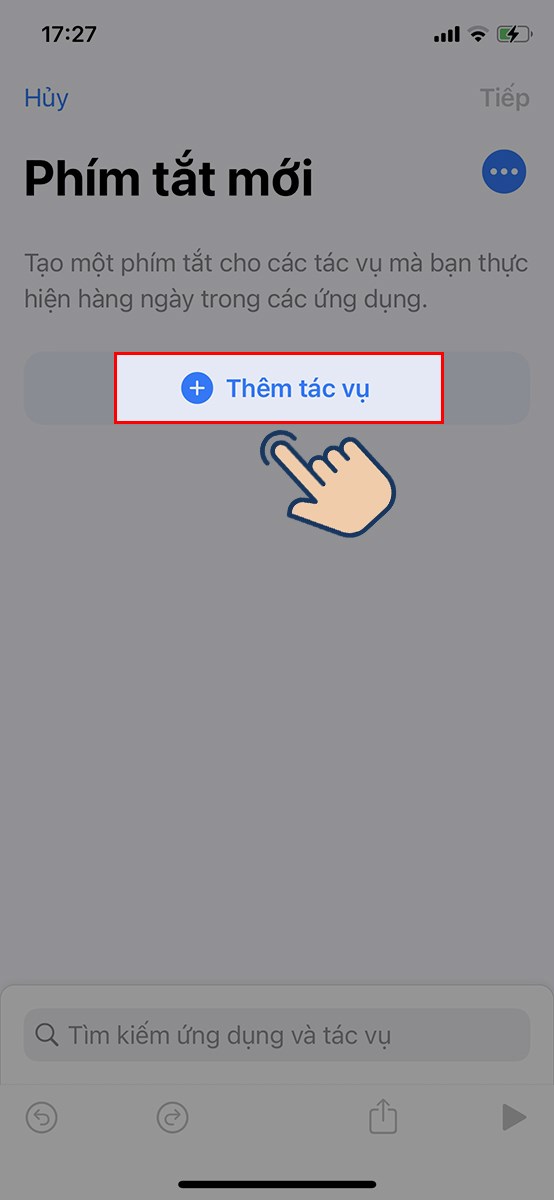 Sau đ&oacute; bạn h&atilde;y chọn v&agrave;o Th&ecirc;m t&aacute;c vụ.