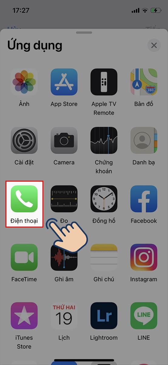 T&igrave;m v&agrave; chọn v&agrave;o Điện thoại.