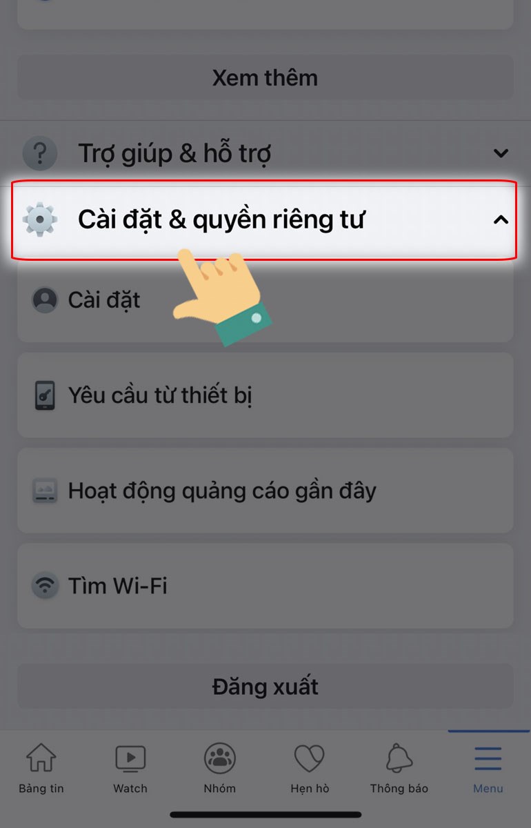 Chọn mục Cài đặt và quyền riêng tư