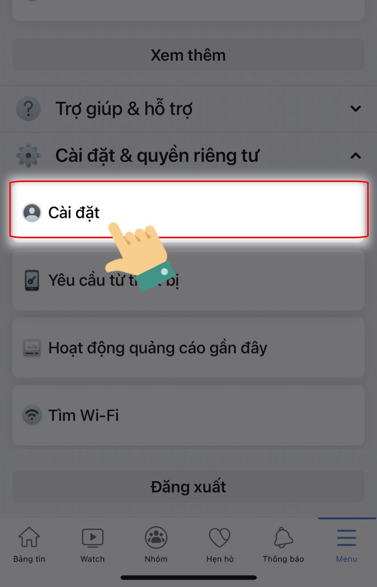 Chọn Cài đặt