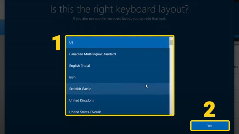 Chọn ngôn ngữ Chọn layout bàn phím