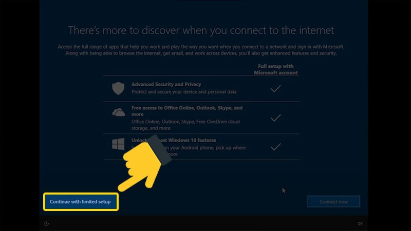 Tiếp tục cài đặt mà không có kết nối mạng Tiếp tục cài đặt mà không có kết nối mạng