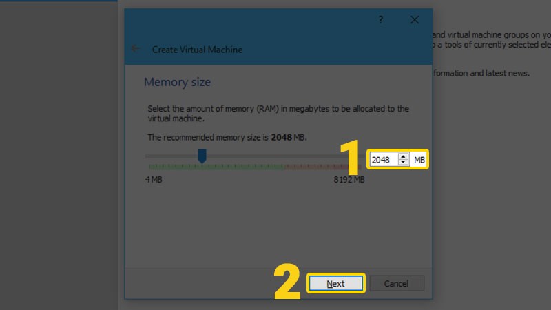 Chọn dung lượng RAM cho máy ảo Chọn dung lượng RAM cho máy ảo
