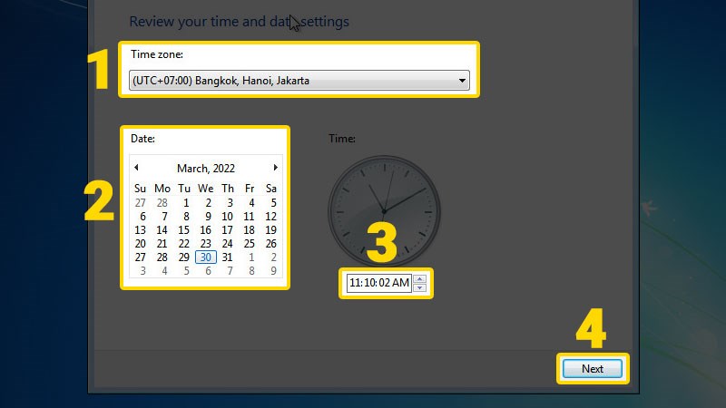 Cài đặt thời gian cho Windows 7