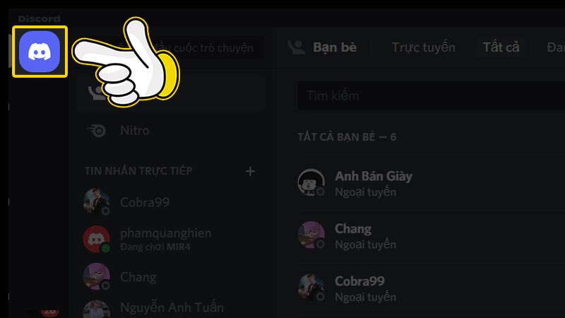 Mở trang chủ Discord