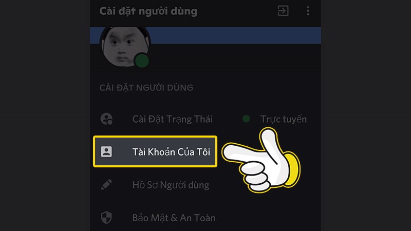 Mở c&agrave;i đặt t&agrave;i khoản của t&ocirc;i