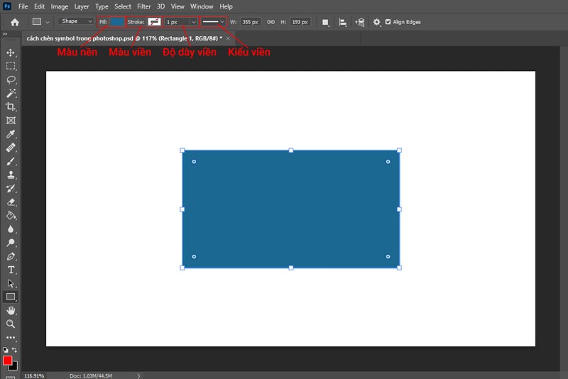 T&ugrave;y chỉnh c&aacute;c th&ocirc;ng số của symbol