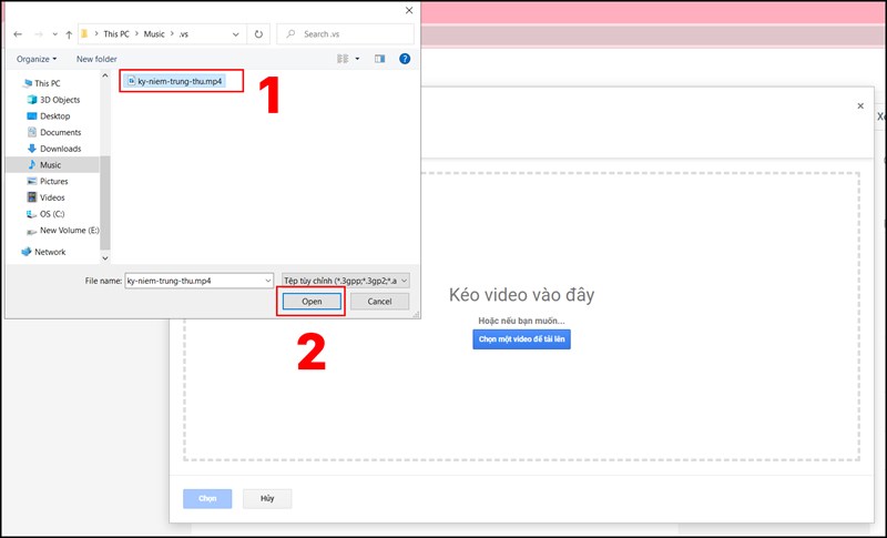  Chọn video v&agrave; bấm Open để tải l&ecirc;n