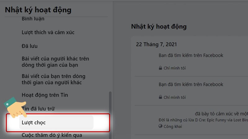 Nhấn vào mục Lượt chọc.