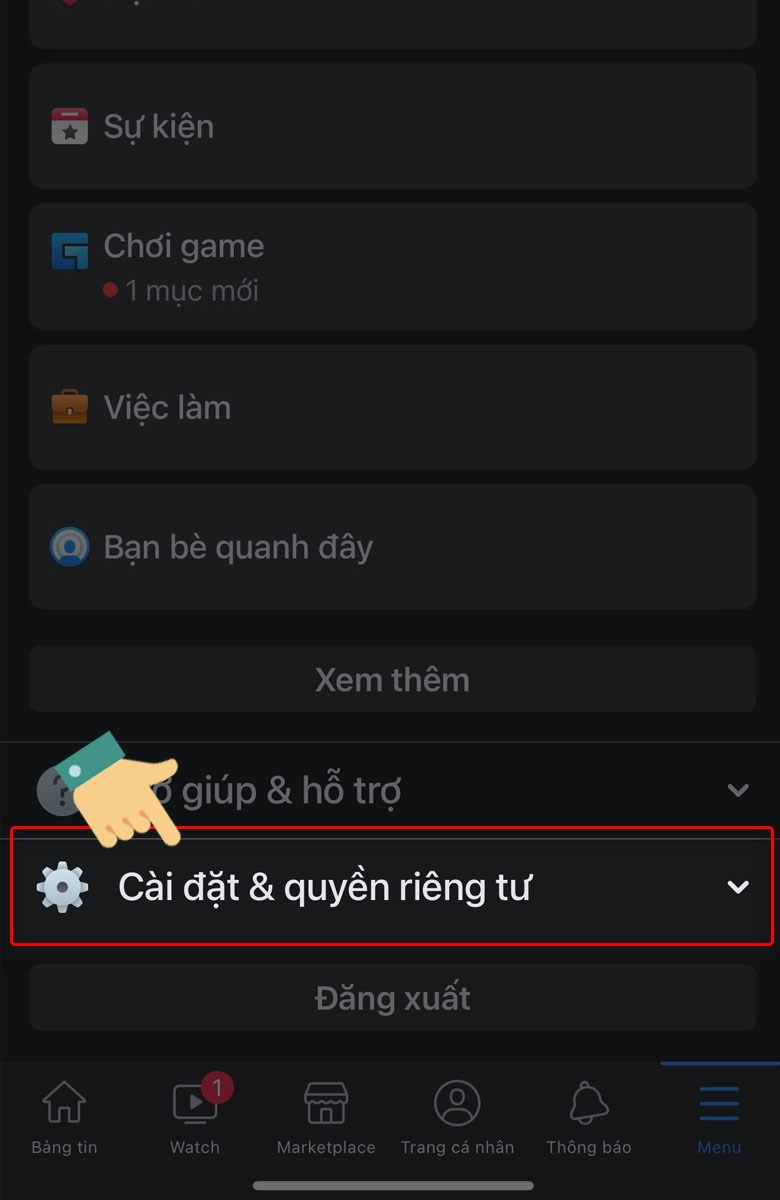 Chọn Cài đặt & quyền riêng tư