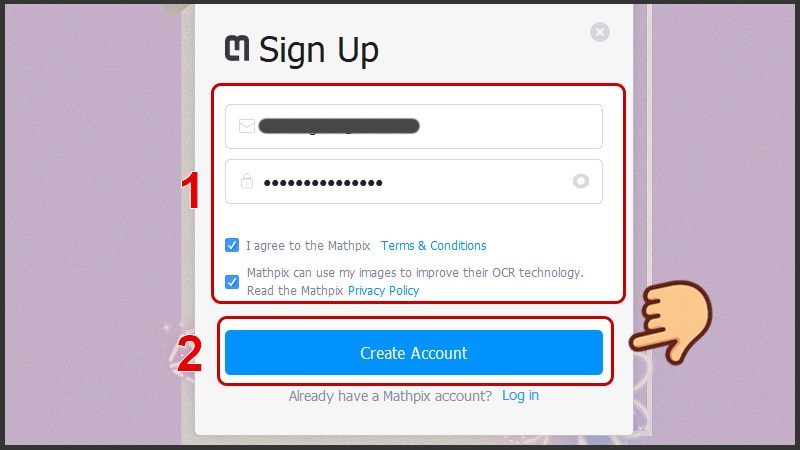 Nhập địa chỉ email, tích vào 2 ô đồng ý điều khoản và nhấn Create Account
