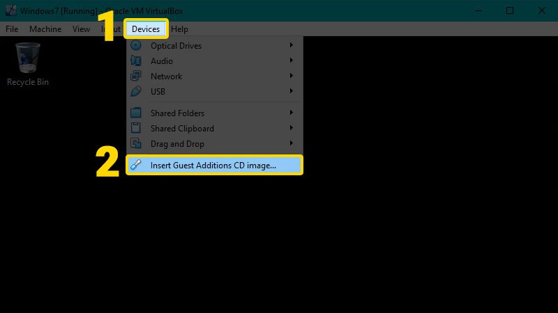 Chọn  Insert Guest Additions CD Image