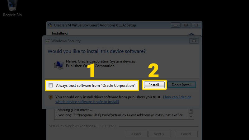 Để VirtualBox tự động c&agrave;i đặt