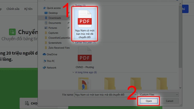Lựa chọn file bạn muốn tải lên và nhấn vào Open