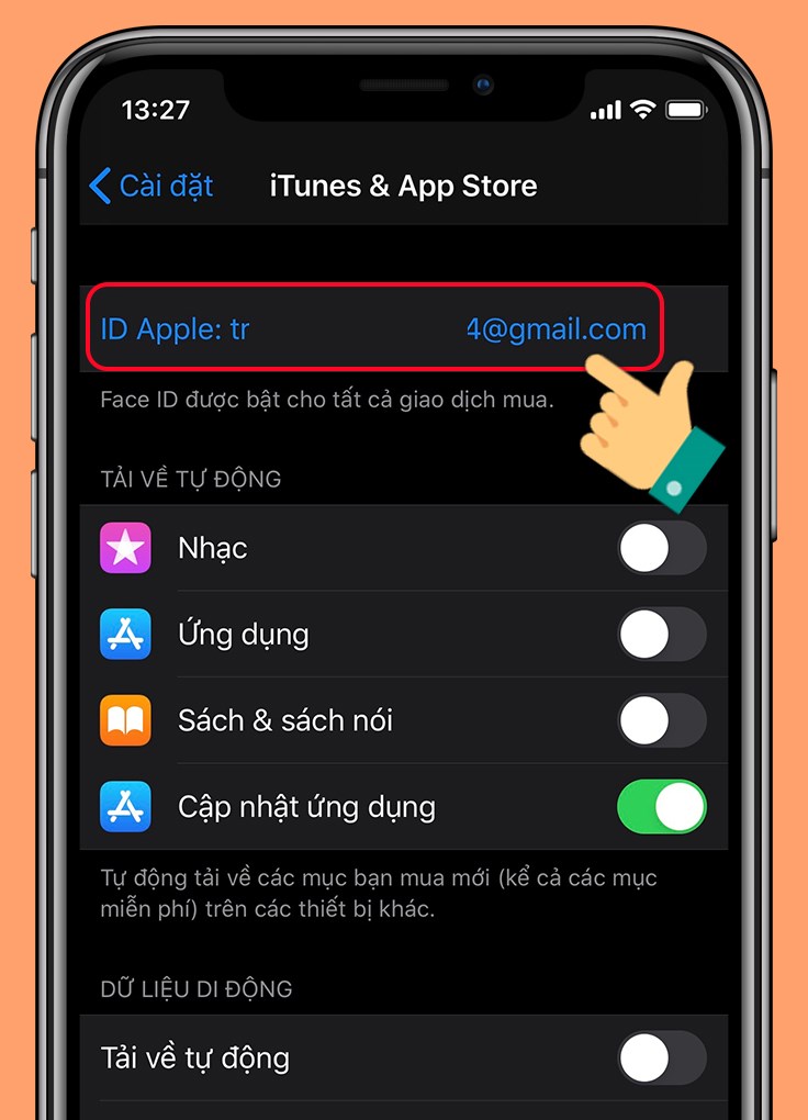 Nhấn vào tài khoản ID Apple đang đăng nhập trên thiết bị