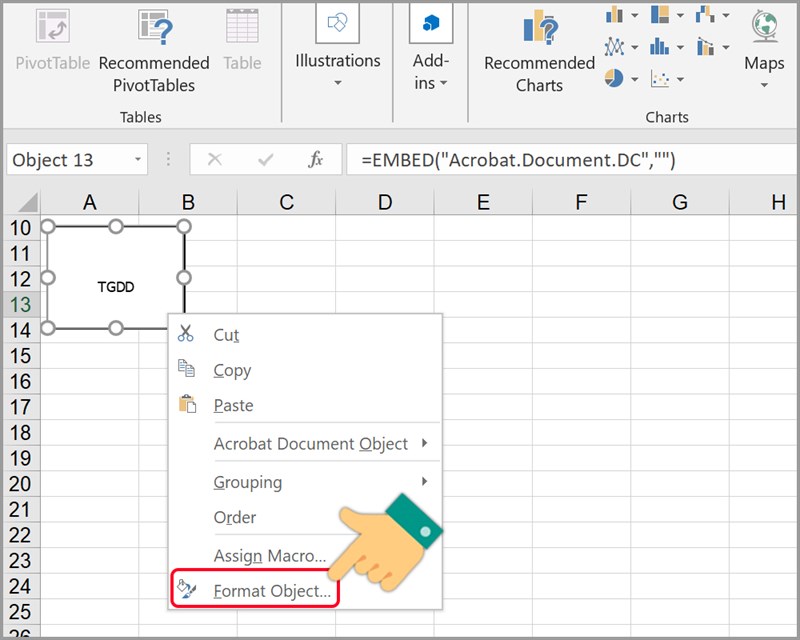 Nhấn chuột phải vào file và chọn Format Object Nhấn chuột phải vào file và chọn Format Object