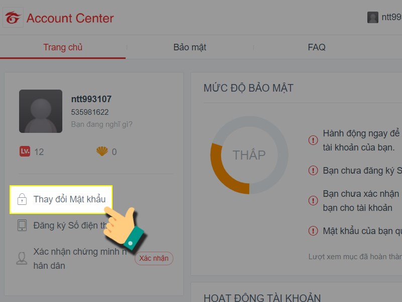 Chọn thay đổi mật khẩu