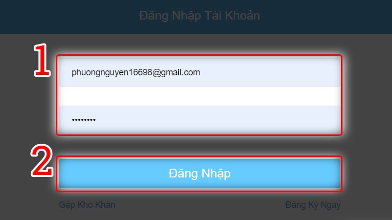 Nhập thông tin người dùng, sau đó nhấn Đăng Nhập