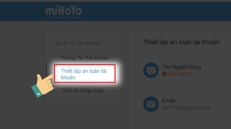 Chọn vào Thiết lập an toàn tài khoản